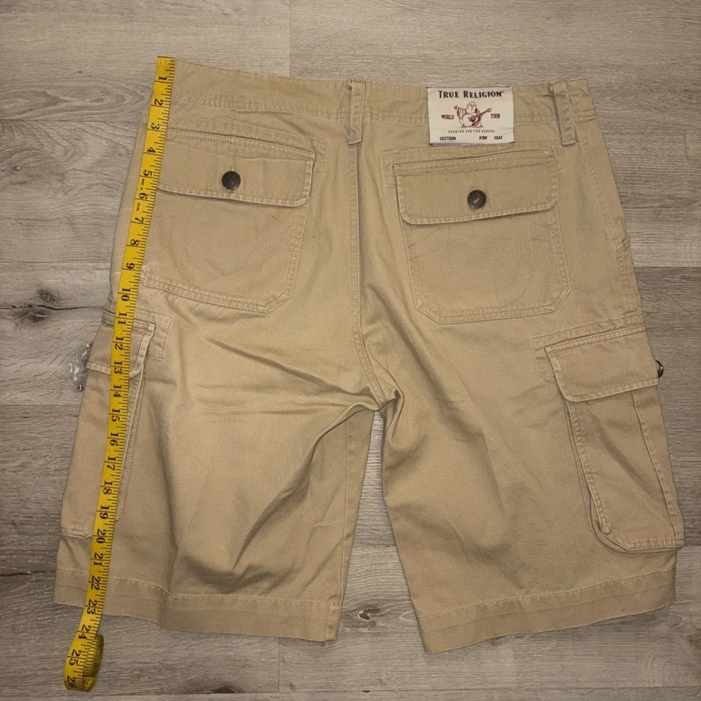 True Religion Baggy Khaki Cargo Shorts Men's 33 Tan Brown (18x23) Fit Like 36